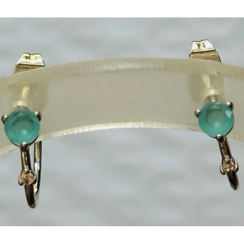 Bomb Party Aqua Blue Faceted Stone Open Hoop Stud Earrings Rhodium Plated
